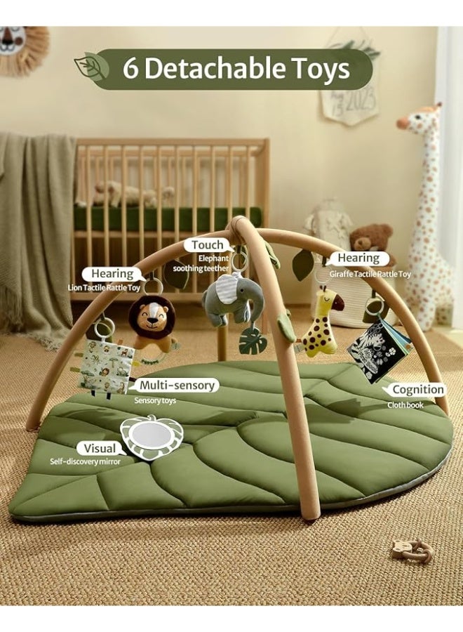 Baby Gym Play Mat Oversize Leaf Shaped Baby Floor Mat Activity Gym Playmat 6 Detachable Toys Tummy Time Mat Non Slip Washable Play Mats for Infant for 0-24month - Image 3