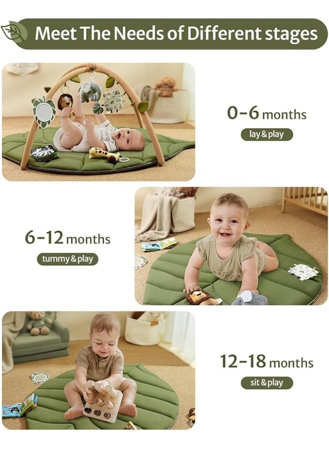 Baby Gym Play Mat Oversize Leaf Shaped Baby Floor Mat Activity Gym Playmat 6 Detachable Toys Tummy Time Mat Non Slip Washable Play Mats for Infant for 0-24month - Image 4