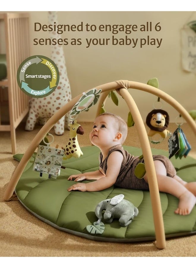 Baby Gym Play Mat Oversize Leaf Shaped Baby Floor Mat Activity Gym Playmat 6 Detachable Toys Tummy Time Mat Non Slip Washable Play Mats for Infant for 0-24month - Image 2
