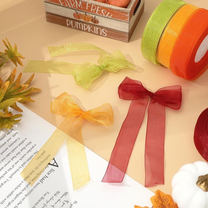 IMPRINT Sheer Chiffon Ribbon 1 Inch Organza Wrapping Ribbon Fabric Ribbon for DIY Crafts Bow Wreath Making Supplies | 4 Colors | Each Roll 35 Meters - Image 3