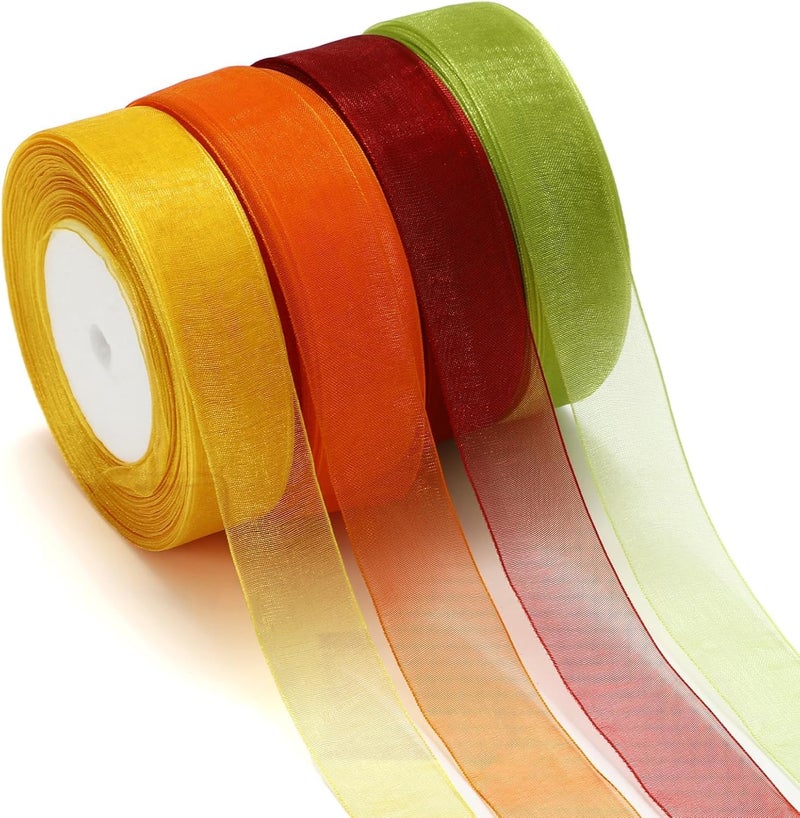 IMPRINT Sheer Chiffon Ribbon 1 Inch Organza Wrapping Ribbon Fabric Ribbon for DIY Crafts Bow Wreath Making Supplies | 4 Colors | Each Roll 35 Meters - Image 1