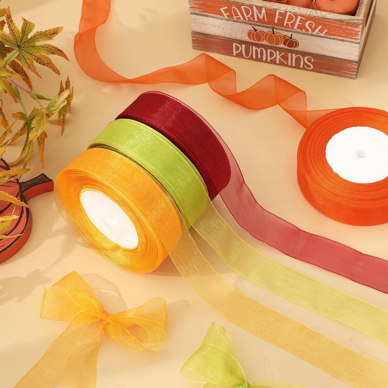 IMPRINT Sheer Chiffon Ribbon 1 Inch Organza Wrapping Ribbon Fabric Ribbon for DIY Crafts Bow Wreath Making Supplies | 4 Colors | Each Roll 35 Meters - Image 4