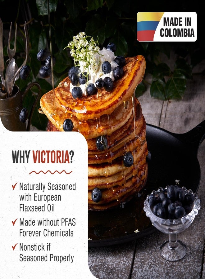 Victoria 12-Inch Cast Iron Comal Pizza Pan with a Long Handle and a Loop Handle, Preseasoned with Flaxseed Oil, Made in Colombia - Image 2