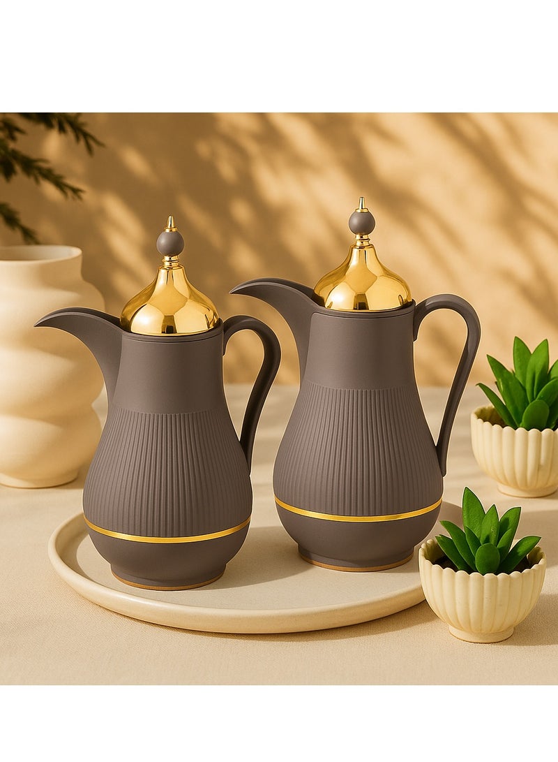 ALASKA Thermos For Tea And Coffee Set 2-Piece Brown With Gold - Image 1