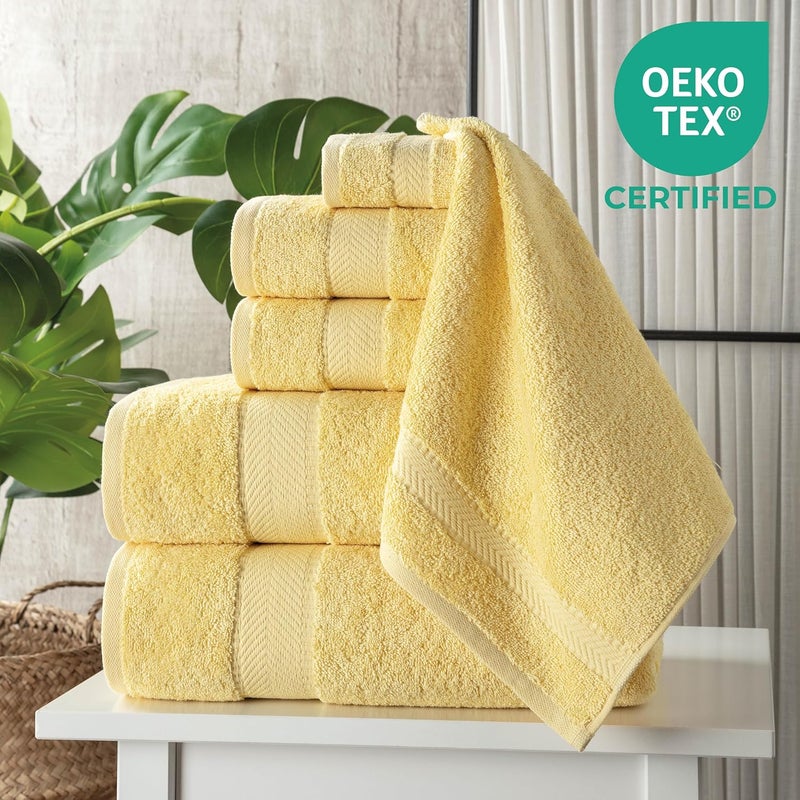 TEXTILOM 100% Turkish Cotton 6 Pcs Bath Towel Set, Luxury Bath Towels for Bathroom, Soft & Absorbent Bathroom Towels Set (2 Bathtowels, 2 Hand Towels, 2 Washcloths)- Yellow - Image 2