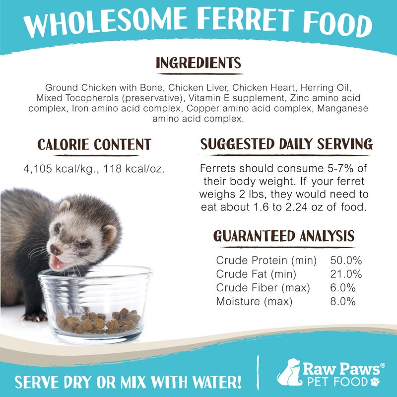 Raw Paws Freeze Dried Ferret Food - Chicken Recipe 16-oz - Made in USA - Grain Free Diet for Small, Adult, Senior & Baby Ferrets - Use as Treats for Rewarding & Training, Ferret Food Dry - Image 4
