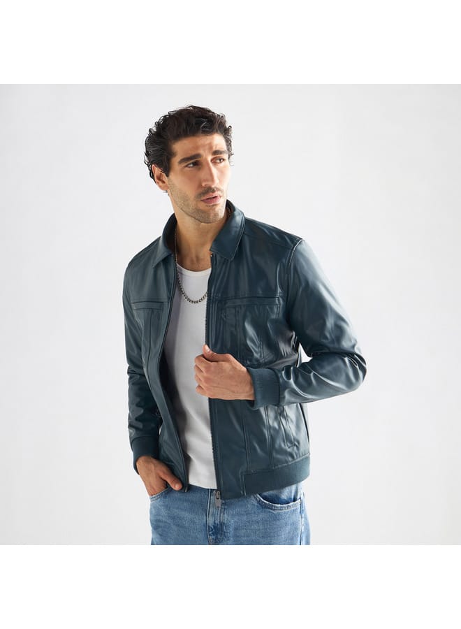 Splash FAV Solid Biker Jacket with Zip Closure and Pockets  - Image 1
