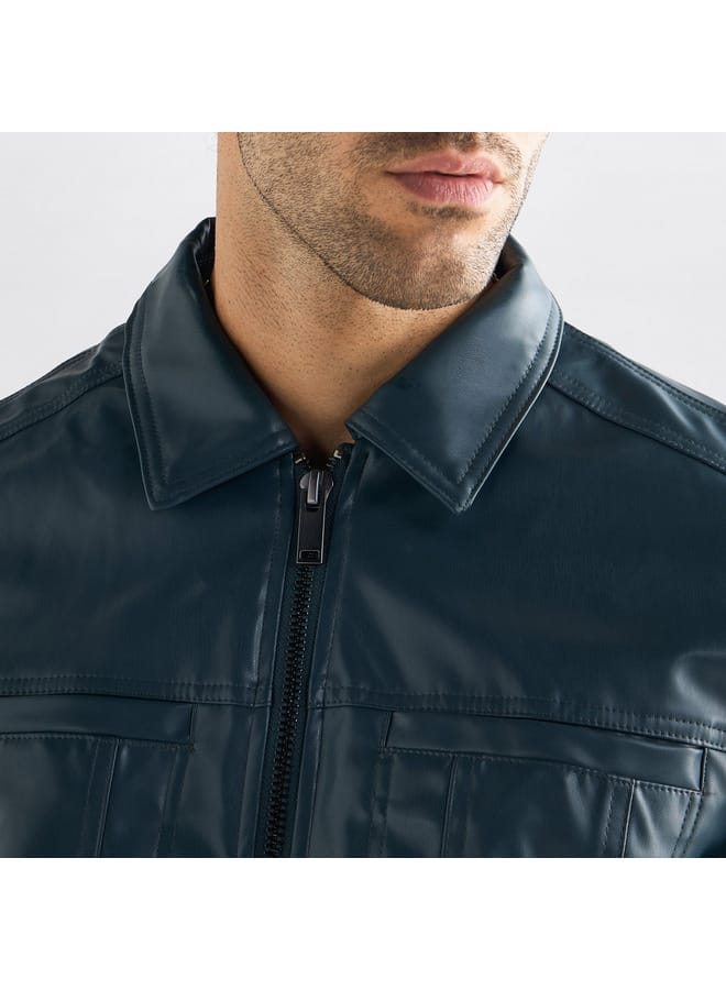 Splash FAV Solid Biker Jacket with Zip Closure and Pockets  - Image 4