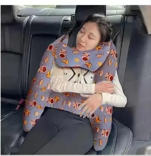 ZUKU Bda-Purple Kids Car Support Pillow 1+, Seatbelt & Body Supporter Pillow for Baby, Baby Car Seat belt + Body Supporter for Baby, Baby Rest Travelling Pillow, kids Sleeping Teddy bear Pillow Soft Toys - Image 1