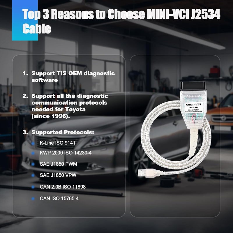 VZG Mini VCI J2534 Cable for Toyota Lexus Scion Vehicles - OBD2 to USB Diagnostic Tool - Image 2