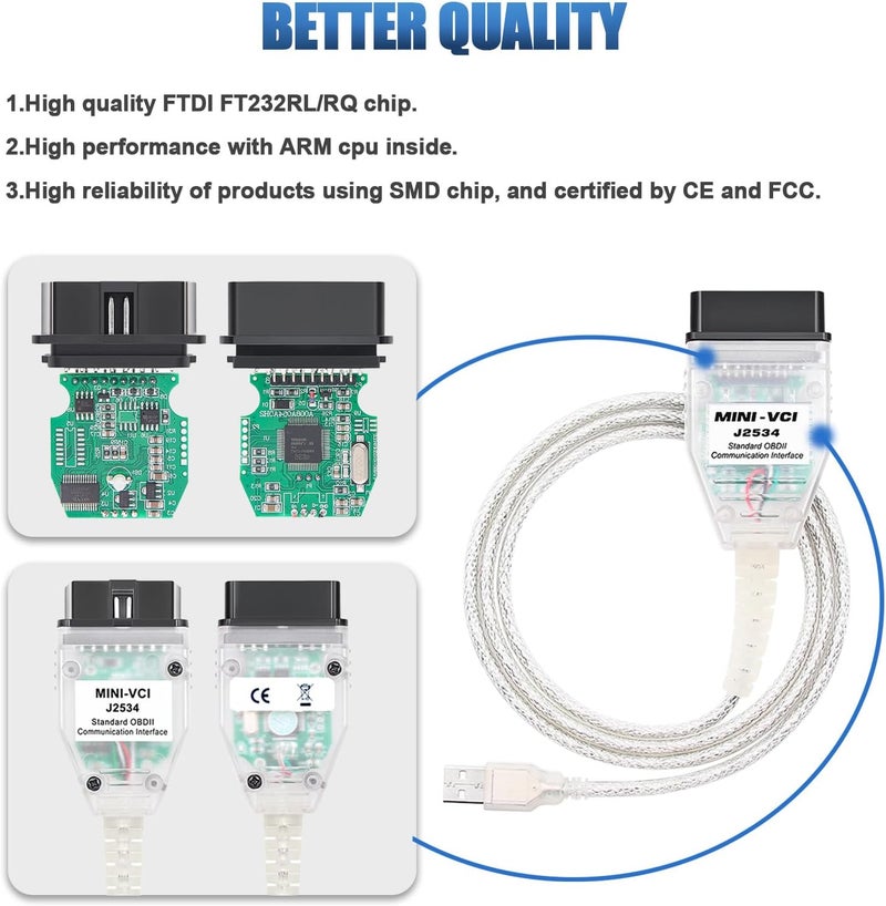 VZG Mini VCI J2534 Cable for Toyota Lexus Scion Vehicles - OBD2 to USB Diagnostic Tool - Image 4