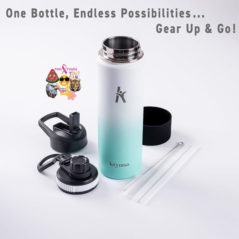 KRYMSO 650ml Stainless Steel Water Bottle, Sports Water bottle with Straw, Spout Lid, Protective Boot, Insulated Water Bottle, Thermos Flask, Hot Water bottle for kids (650ml / 22oz, Ocean Breeze) - Image 3