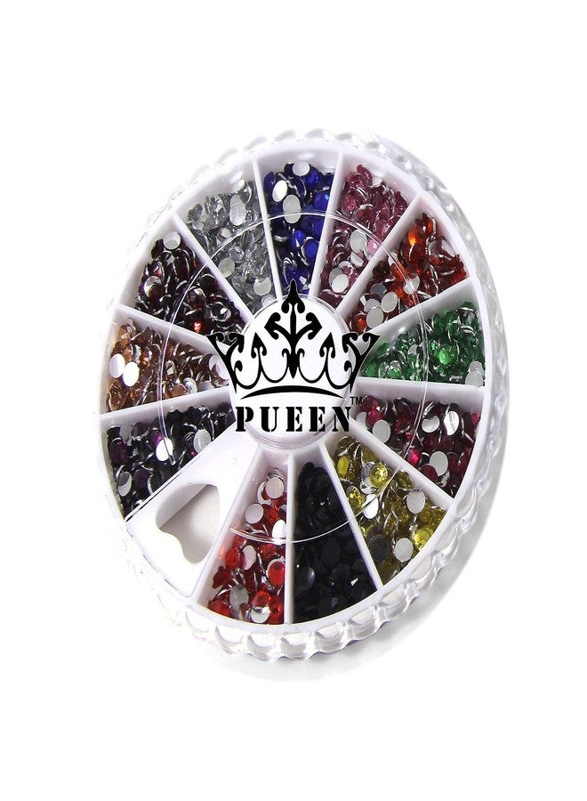 PUEEN 3d Nail Art Wheel of Round Brilliant 14 Cut 3mm - 10ss Resin Rhinestones Studs in 12 Colors for Cellphones & Nails Decorations - Image 2