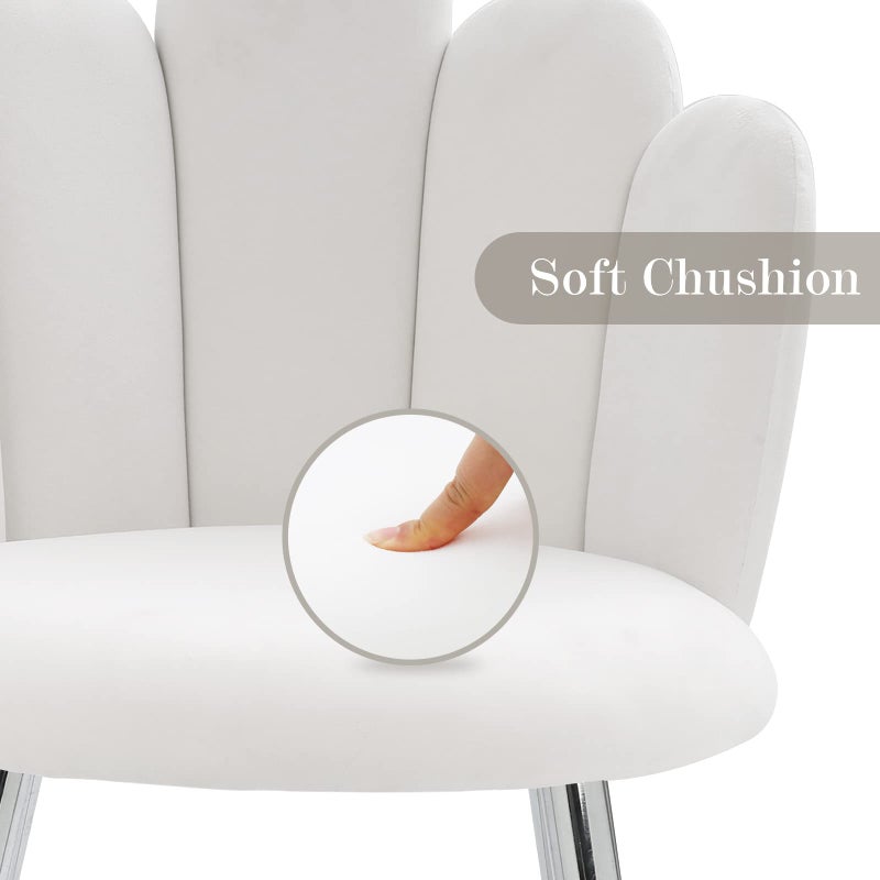 BOWTHY Vanity Chair for Makeup Room - Midcentury Modern Accent Chair for Living Room Bedroom, Velvet Chair with Back Support and Metal Legs (White) - Image 4