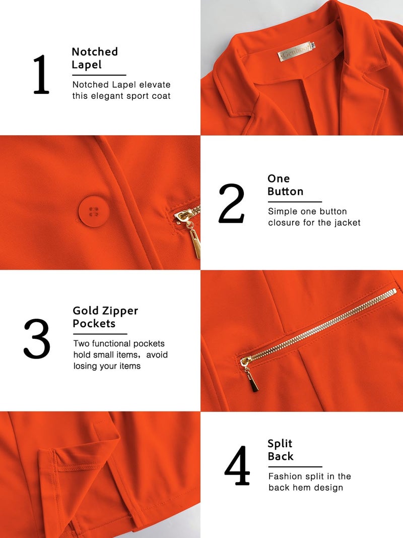 Genhoo Women's Jacket Blazer Solid Color Casual Knit Blazer with Pockets Orange X-Large - Image 5