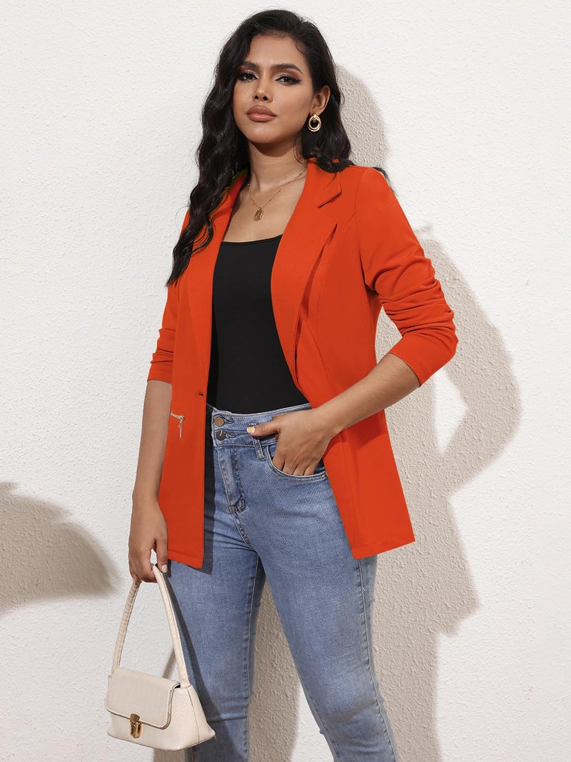 Genhoo Women's Jacket Blazer Solid Color Casual Knit Blazer with Pockets Orange X-Large - Image 2