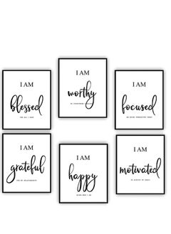 Y&D Draw Core, Wall Art - Motivational Office & Bedroom Decor Positive Quotes Sayings Daily Affirmations for Men, Women Kids Black White Poster Prints, Set of 6  - Image 1