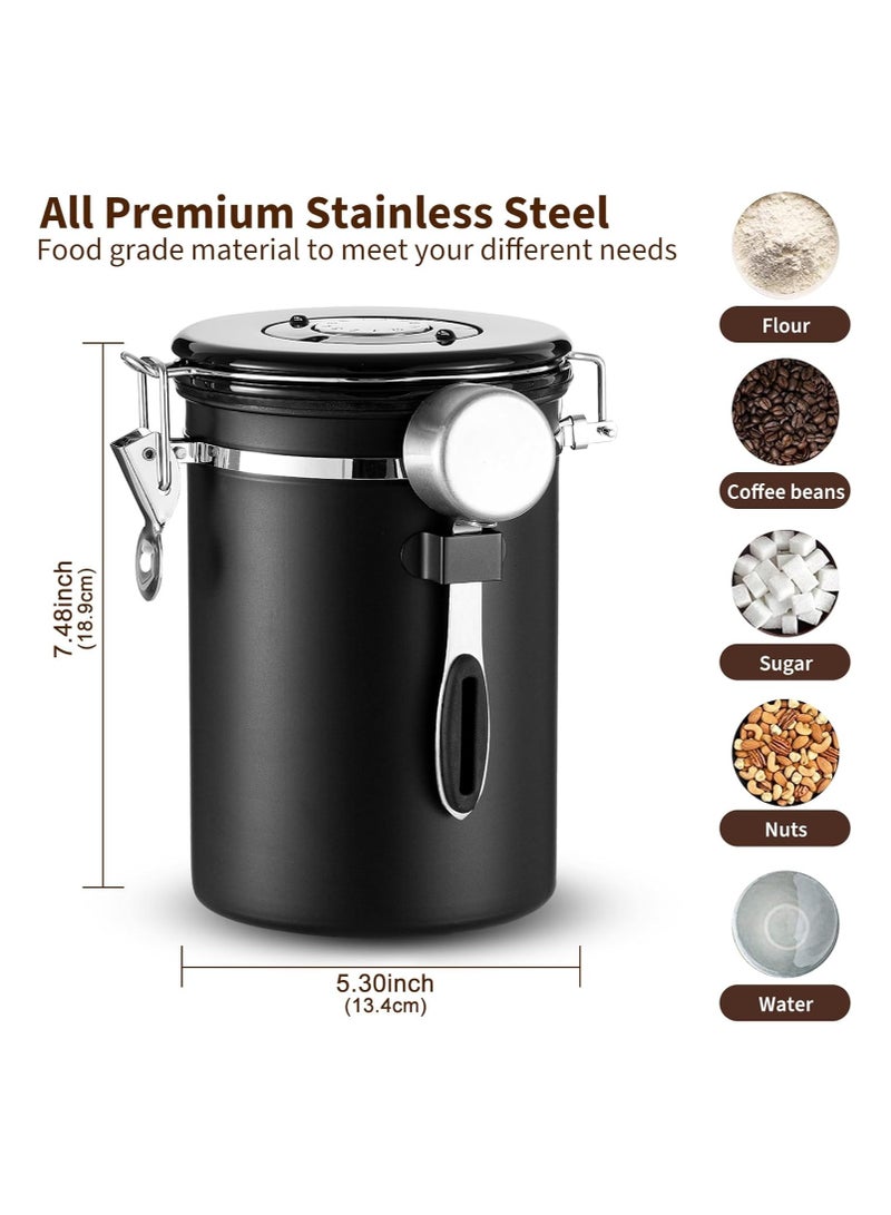 Coffee Canister, Airtight Stainless Steel Kitchen Food Storage Container with Date Tracker and Scoop for Beans, Grounds, Tea, Flour, Cereal, Sugar, 1.8L, Black - Image 2