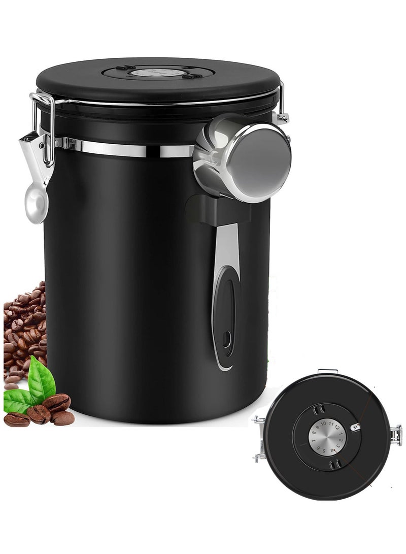 Coffee Canister, Airtight Stainless Steel Kitchen Food Storage Container with Date Tracker and Scoop for Beans, Grounds, Tea, Flour, Cereal, Sugar, 1.8L, Black - Image 1