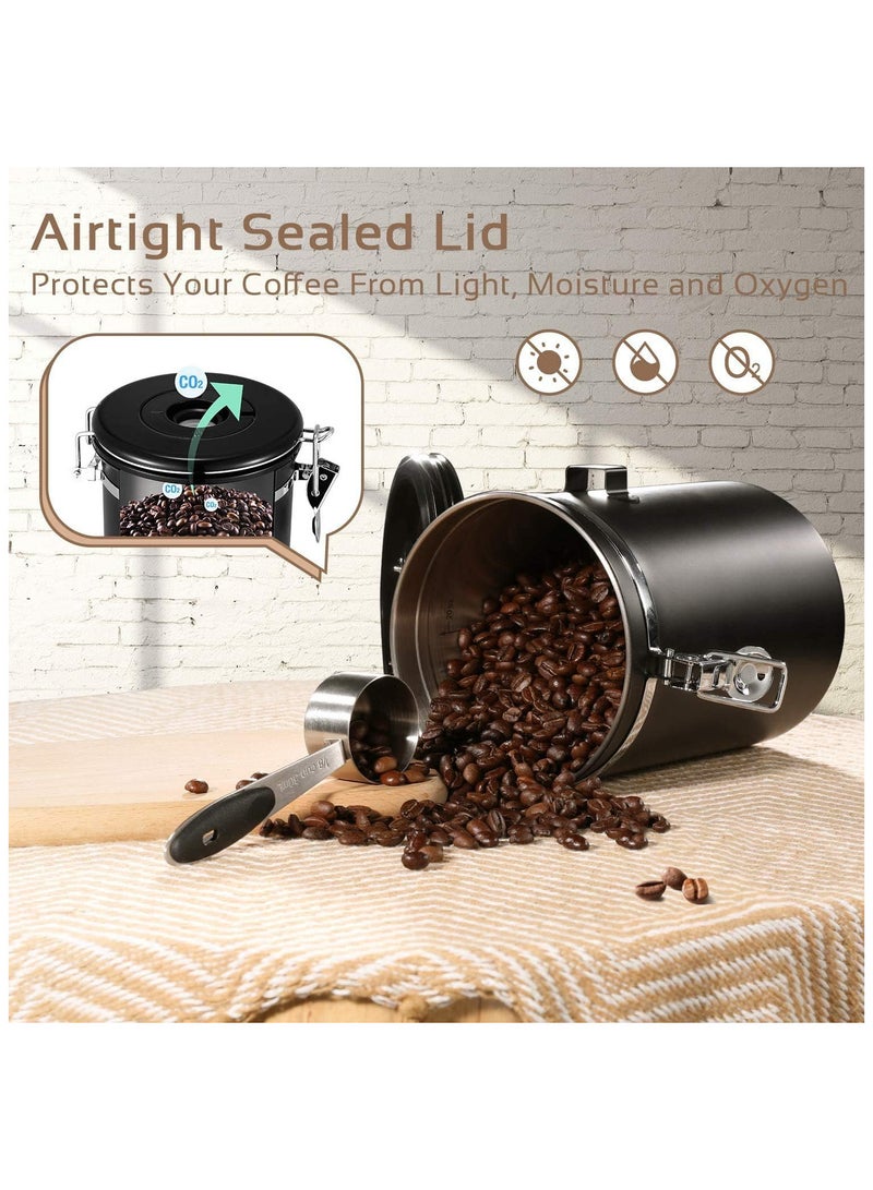 Coffee Canister, Airtight Stainless Steel Kitchen Food Storage Container with Date Tracker and Scoop for Beans, Grounds, Tea, Flour, Cereal, Sugar, 1.8L, Black - Image 5