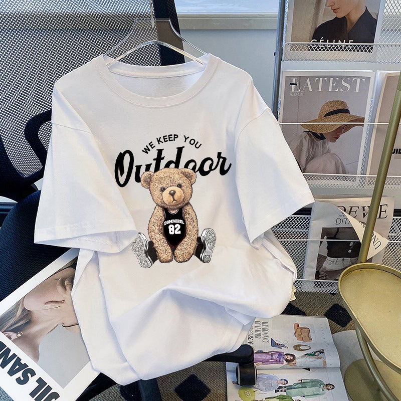American-Style White Cartoon Printed Short-Sleeved T-Shirt Women'S Korean-Style All-Match Loose Half-Sleeved Popular Brand Ins Top - Image 3