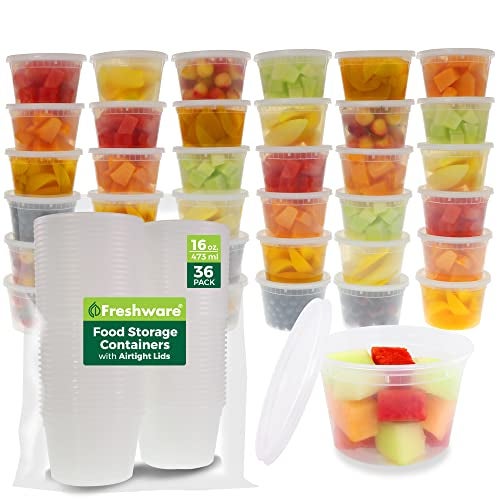 Freshware Food Storage Containers 36 Set 16 oz Plastic Deli Containers with Lids Slime Soup Meal Prep Containers  BPA Free  Stackable  Leakproof  MicrowaveDishwasherFreezer Safe