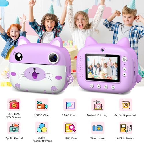 GREENKINDER Kids Camera Instant Print 30 HD Screen Kids Instant Cameras Christmas Birthday Gifts for Girls Boys 3 4 5 6 7 8 9 10 Year Old Portable Toddler Travel Toys with 32GB Card 3 Rolls Printer Paper - Image 3
