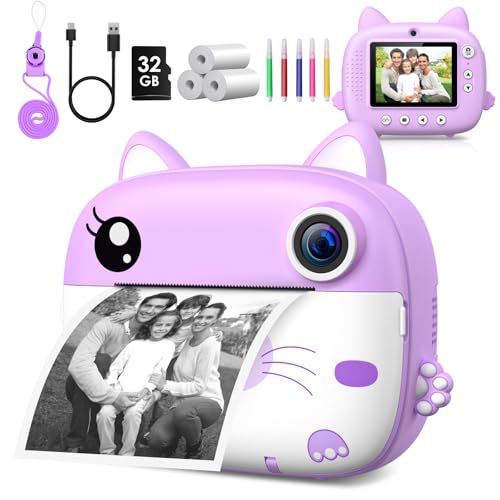 GREENKINDER Kids Camera Instant Print 30 HD Screen Kids Instant Cameras Christmas Birthday Gifts for Girls Boys 3 4 5 6 7 8 9 10 Year Old Portable Toddler Travel Toys with 32GB Card 3 Rolls Printer Paper - Image 1