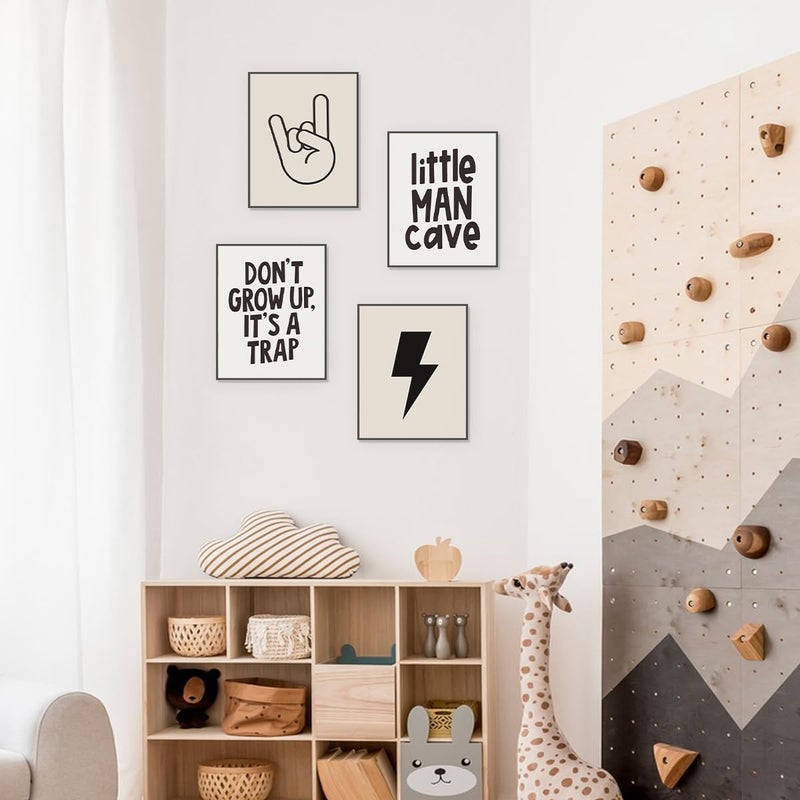 PLKMN Little Man Cave Wall Art Prints Preppy Peace Hand Lightning Sign Poster Prints for Boys Teen Bedroom Playroom Dorm Decor Dont Grow Up Its A Trap Prints 8x10 Inch Set of 4 Unframed - Image 4