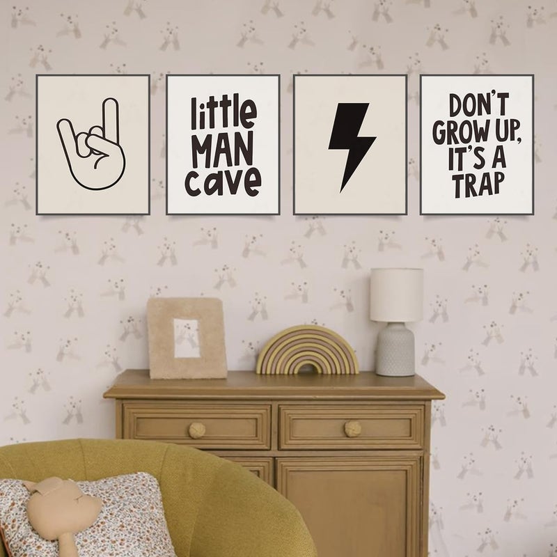 PLKMN Little Man Cave Wall Art Prints Preppy Peace Hand Lightning Sign Poster Prints for Boys Teen Bedroom Playroom Dorm Decor Dont Grow Up Its A Trap Prints 8x10 Inch Set of 4 Unframed - Image 3