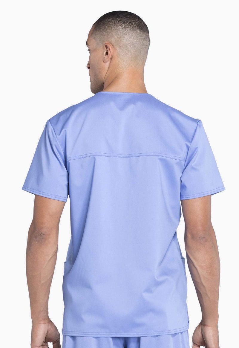 Cherokee Scrub top for Men V-Neck with 3 Pockets, Knit Details, Soft, Durable, Breathable, 2-Way Stretch Fabric - WW670, M, Ciel Blue - Image 4