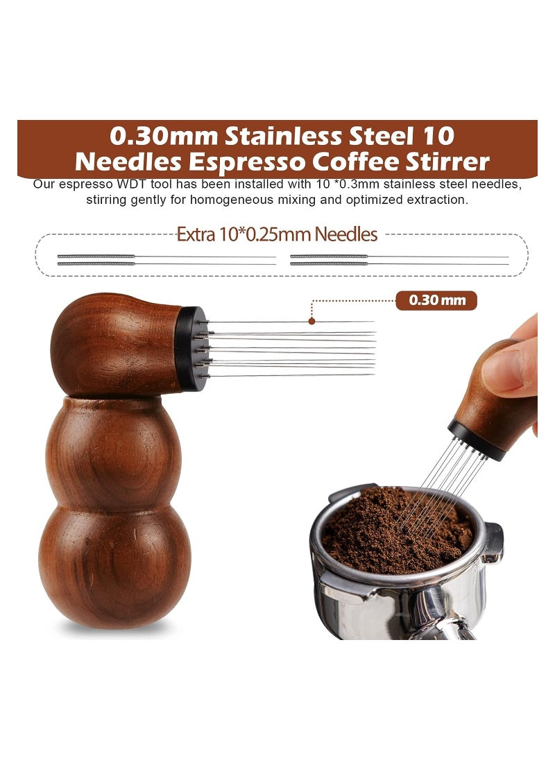 SYOSI - WDT Espresso Distribution Tool, Coffee Stirring Tool with Natural Wood Handle and Stand, 0.3mm 10 Thick Spring Needles Coffee Stirrer (Walnut) - Image 1