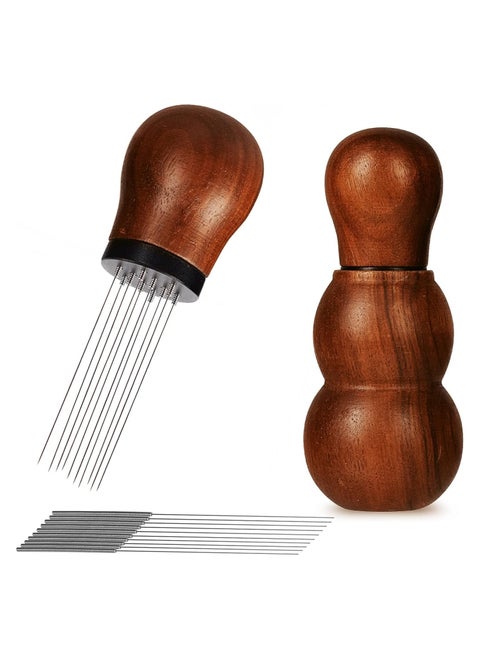 WDT Espresso Distribution Tool, Coffee Stirring Tool with Natural Wood Handle and Stand, 0.3mm 10 Thick Spring Needles Coffee Stirrer (Walnut)