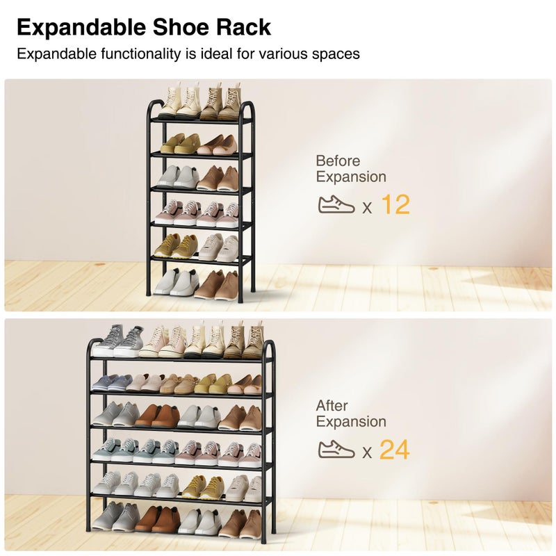 STO STO Expandable Shoe Rack, 5-Tier Metal Shoe Rack for Closet, Up to 24 Pairs Adjustable Shoe Rack Storage for Front Door Entrance, Free Standing Shoe Rack Organizer for Entryway, Black - Image 3