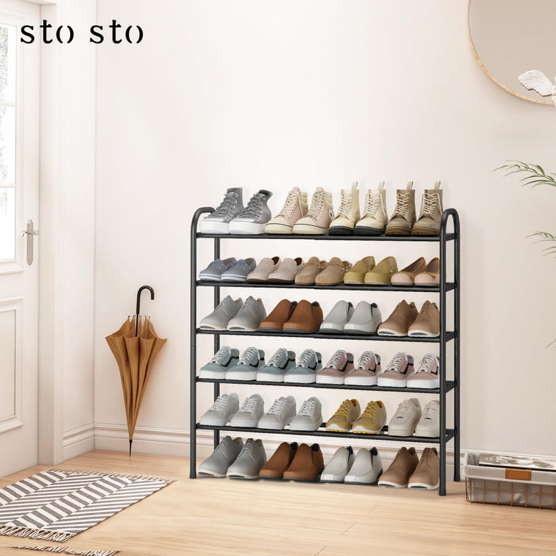 STO STO Expandable Shoe Rack, 5-Tier Metal Shoe Rack for Closet, Up to 24 Pairs Adjustable Shoe Rack Storage for Front Door Entrance, Free Standing Shoe Rack Organizer for Entryway, Black - Image 2