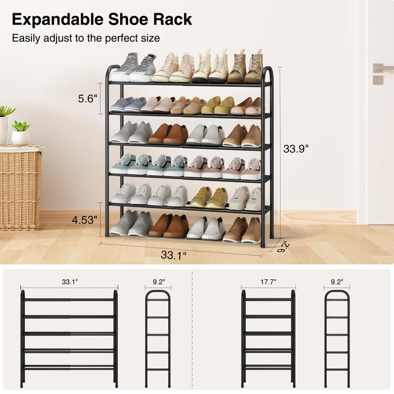 STO STO Expandable Shoe Rack, 5-Tier Metal Shoe Rack for Closet, Up to 24 Pairs Adjustable Shoe Rack Storage for Front Door Entrance, Free Standing Shoe Rack Organizer for Entryway, Black - Image 4