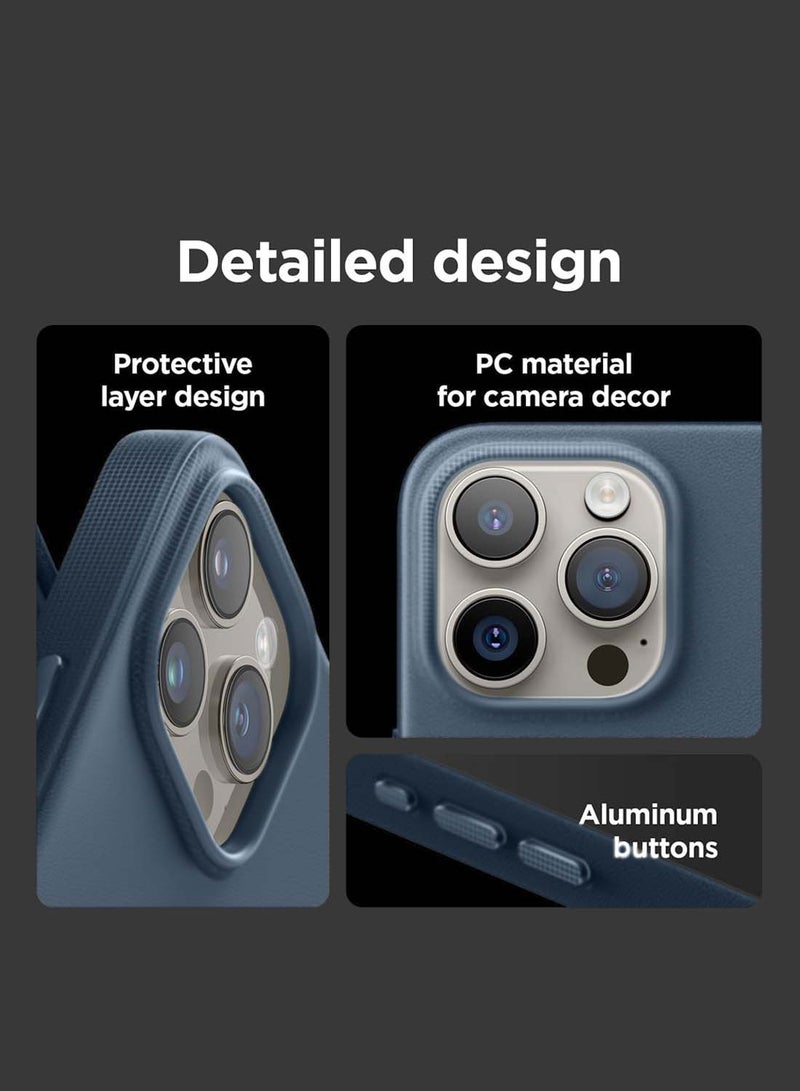 Wtech Apple iPhone 16 Pro Max 2024 Luxury Leather Magnetic Wireless Charging Case Original MagSafe Shockproof Case Cover - Strom Blue - Image 2