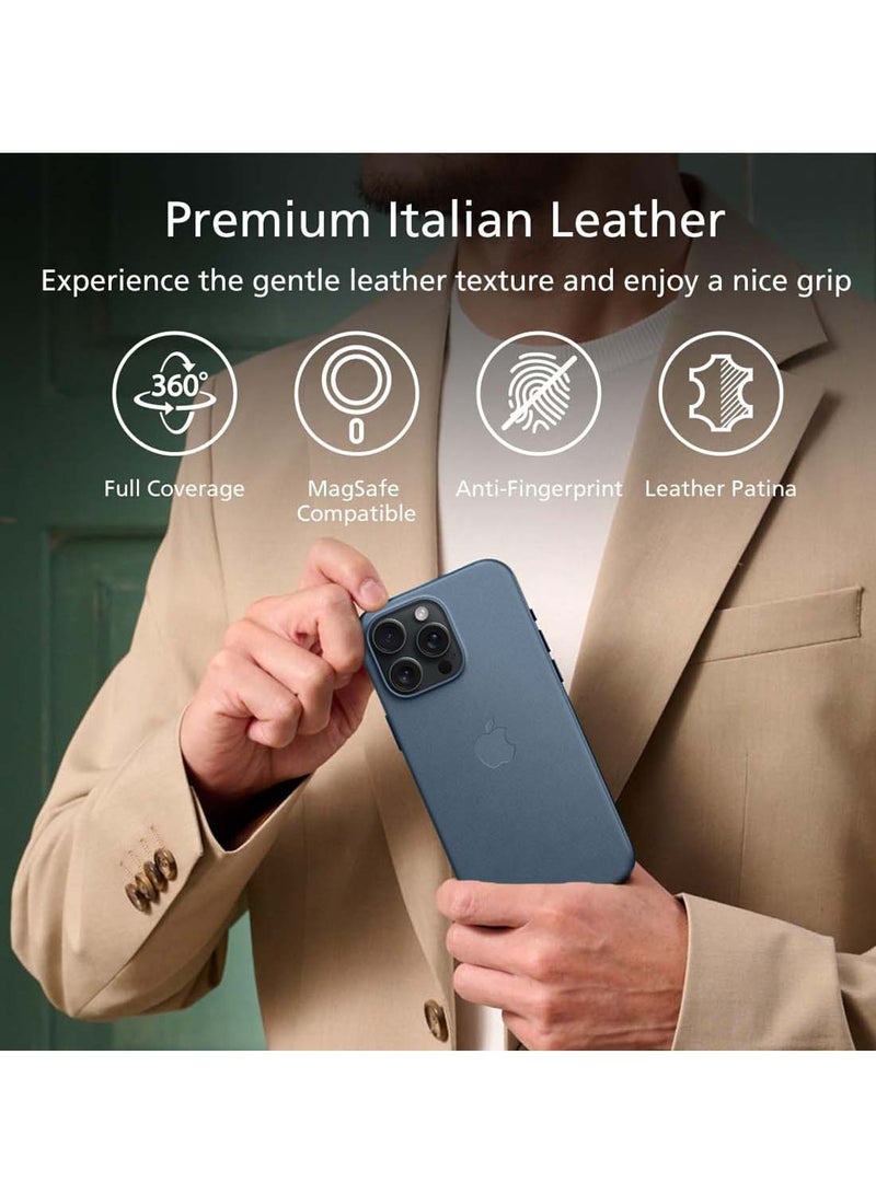 Wtech Apple iPhone 16 Pro Max 2024 Luxury Leather Magnetic Wireless Charging Case Original MagSafe Shockproof Case Cover - Strom Blue - Image 4