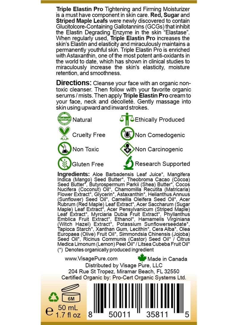 Visage Pure Triple Elastin Pro - Skin Firming Elastin Boost Moisturizer Cream - Contains GCGs That Increases the Skin's Elastin and Elasticity - USDA Organic-Physician Formulated-Research Supported - Image 4