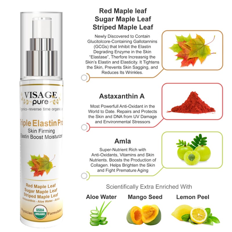 Visage Pure Triple Elastin Pro - Skin Firming Elastin Boost Moisturizer Cream - Contains GCGs That Increases the Skin's Elastin and Elasticity - USDA Organic-Physician Formulated-Research Supported - Image 2