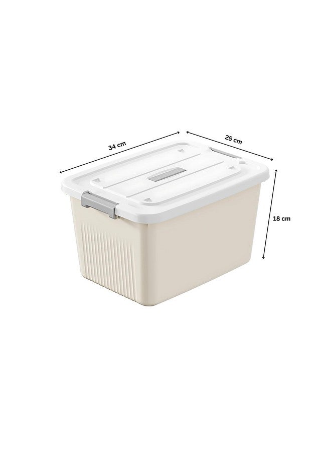 HoopVool Smiley Face Plastic Storage Bin with Locking Lid - Sturdy and Versatile Home Organizer, Available in Multiple Color And Size. (CREAM, PACK OF - 3, MEDIUM - 13 X 8.6 X 5.1 INCH) - Image 2