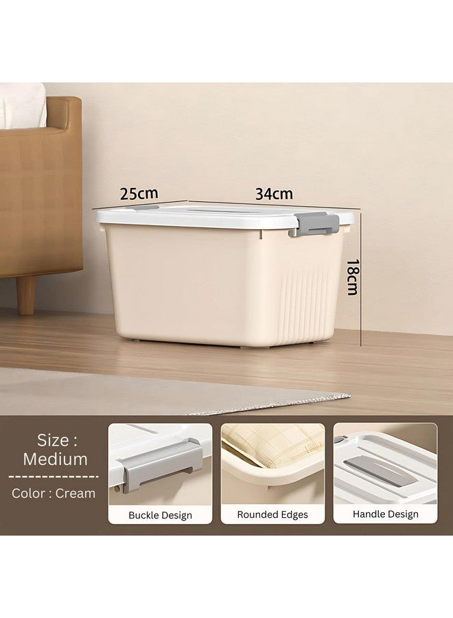 HoopVool Smiley Face Plastic Storage Bin with Locking Lid - Sturdy and Versatile Home Organizer, Available in Multiple Color And Size. (CREAM, PACK OF - 3, MEDIUM - 13 X 8.6 X 5.1 INCH) - Image 3