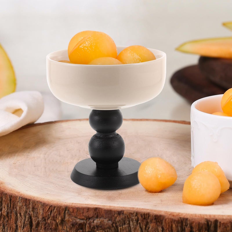Ceramic Footed Dessert Bowl With Wood Base For Ice Cream And Beverage Serving - Image 5