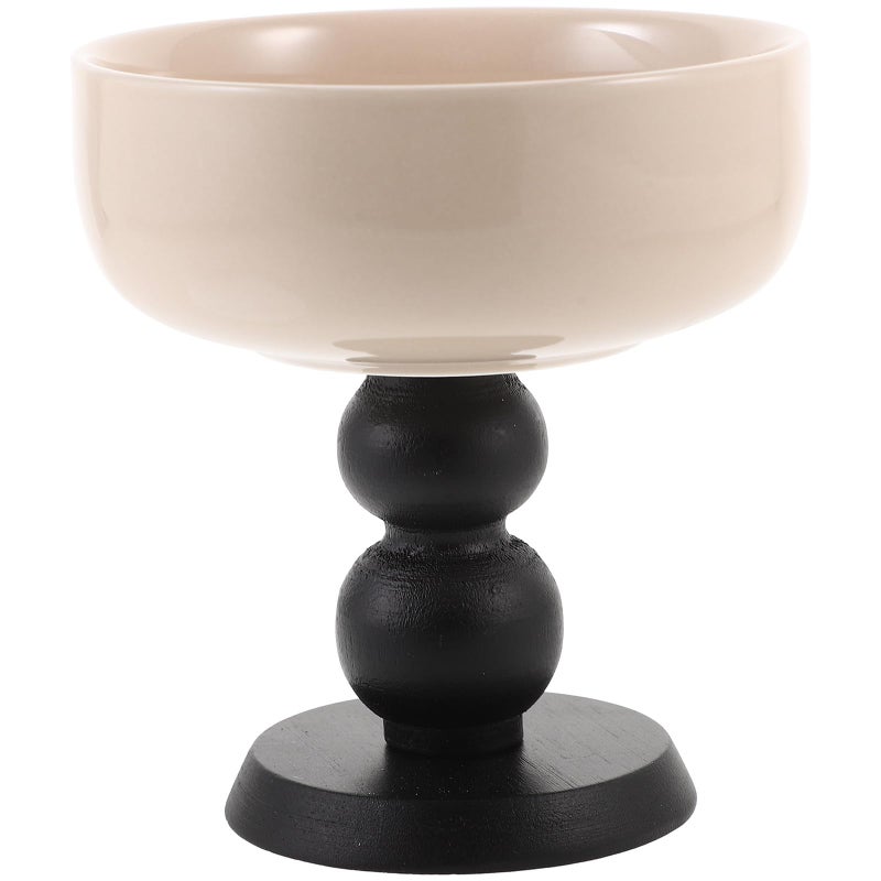 Ceramic Footed Dessert Bowl With Wood Base For Ice Cream And Beverage Serving - Image 2