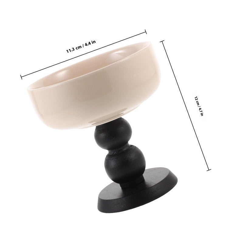 Ceramic Footed Dessert Bowl With Wood Base For Ice Cream And Beverage Serving - Image 3
