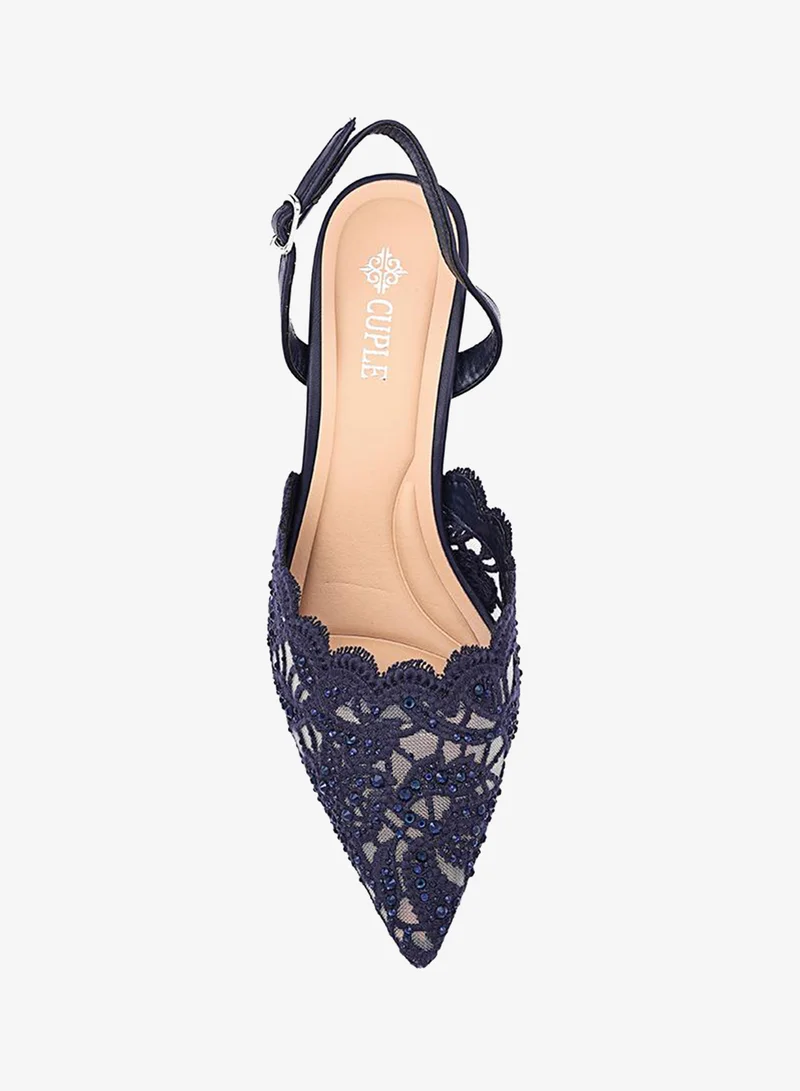 Cuple Navy Women Pointed Toe Slingback Heels for Women | Best Price UAE