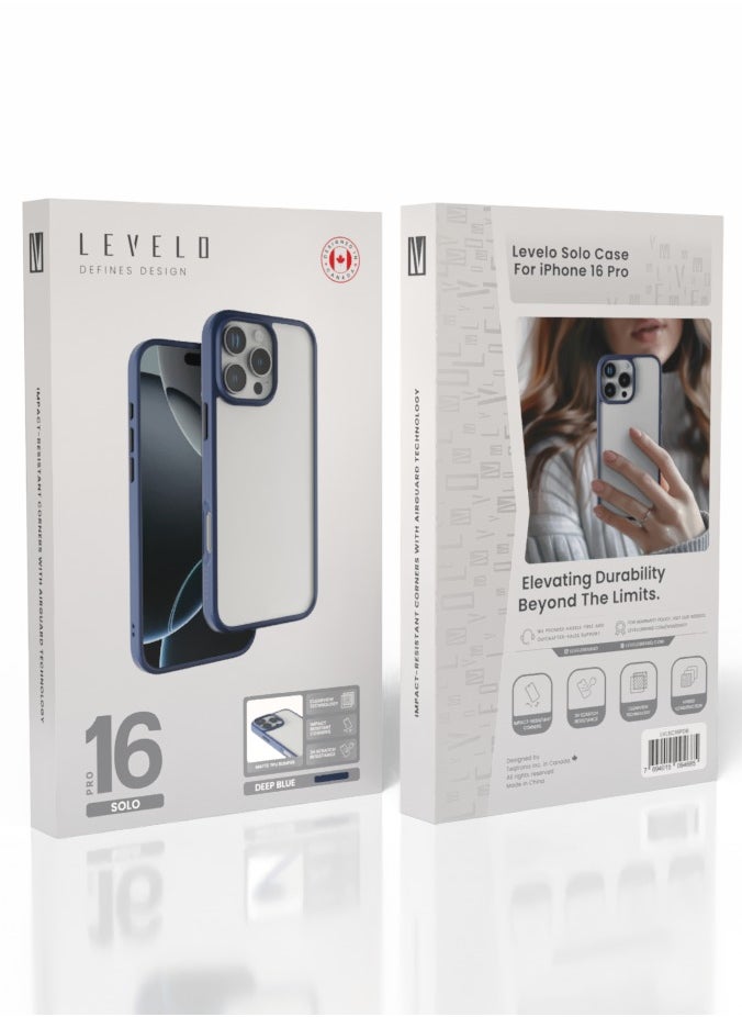 LEVELO - iPhone 16 Pro Case Solo / Scratch Resistance / Impact Resistance / Clear View Technology / Hybrid Construction- Blue - Image 1