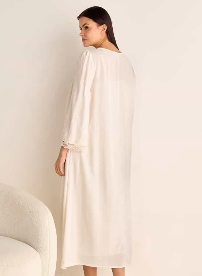 Splash FAV Dobby Textured Camisole and Robe Set with Lace Detail