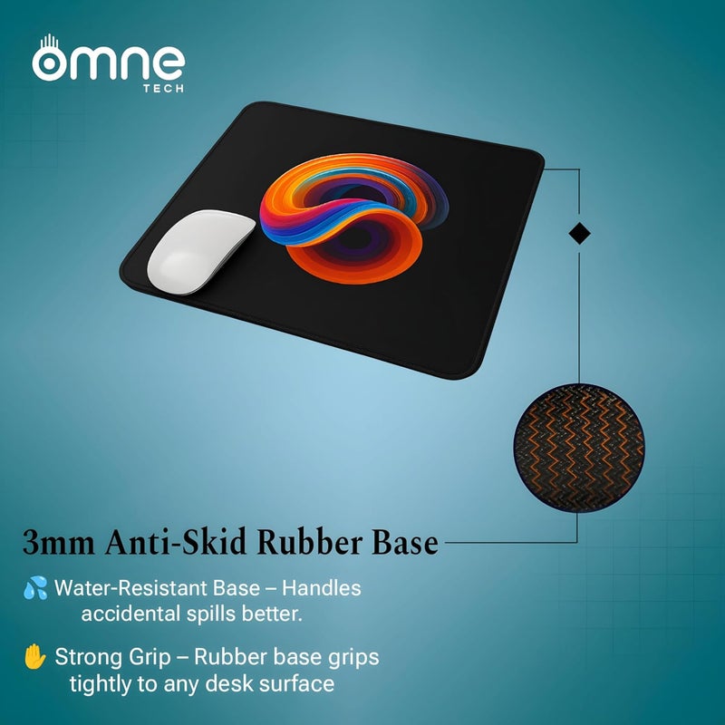 omne TECH Mousepad for Desk | Smooth Waterproof Surface, Anti-Slip Rubber Base, Durable & Comfortable Mouse Pad for Office, Laptop & Computer (Multicolour) (Abstract Design) - Image 5