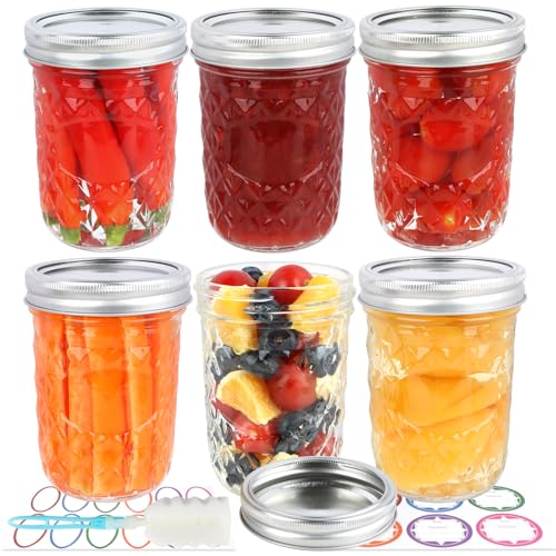 MagicSky Wide Mouth Mason Jars 16 oz with Lids Diamond Pint Canning Jars with Silver Split Cover Brush Labels Glass Jar for Preserving Pickling Salad fermenting Jam Jelly Honey Yogurt Set of 6 - Image 1